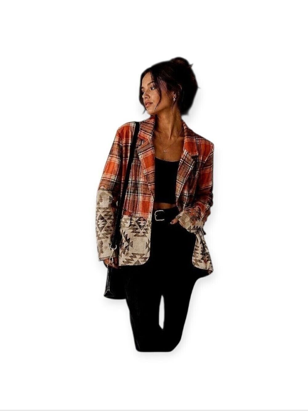 Miss Me Southwestern Aztec Plaid Blazer | Boho Western Jacket Medium
